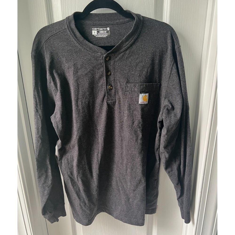 Carhartt Men's Henley Long Sleeve Charcoal Gray Workwear K128 Shirt Size Small
